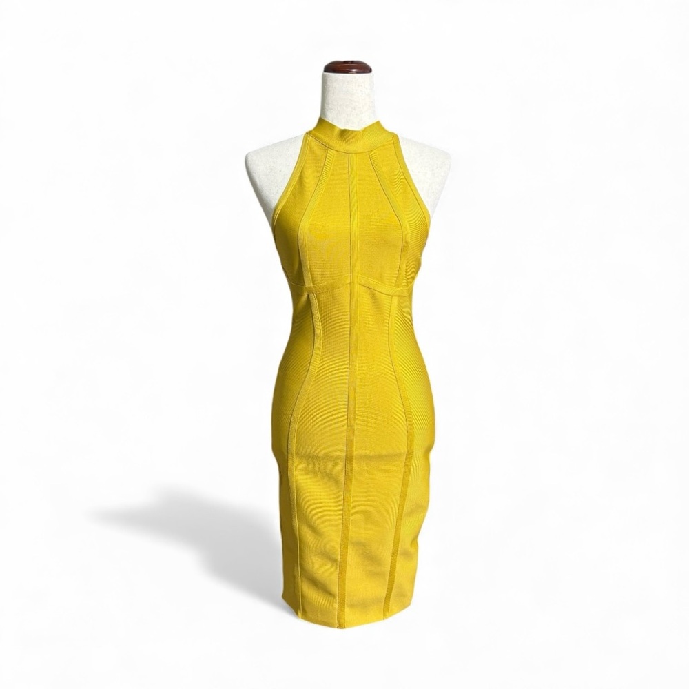 Bella Barnett Chic Yellow Bondage Bodycon Midi Dress Size Medium